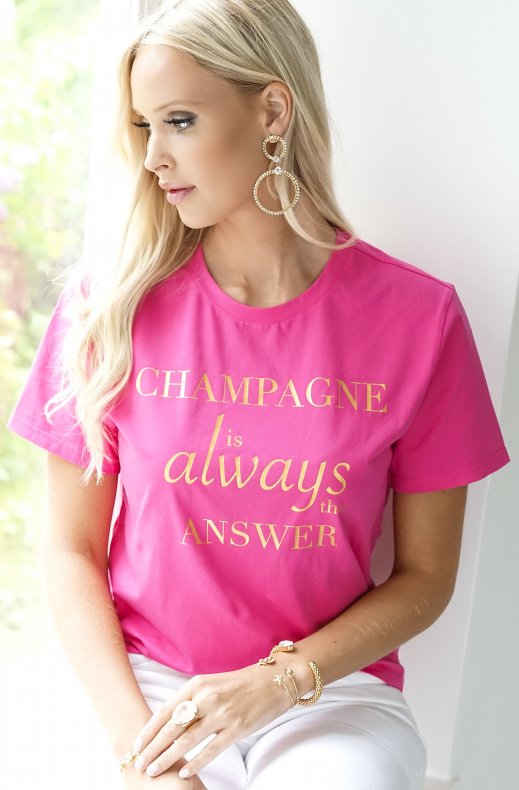 Champagne is Always the Answer Tshirt - Cerise Gold