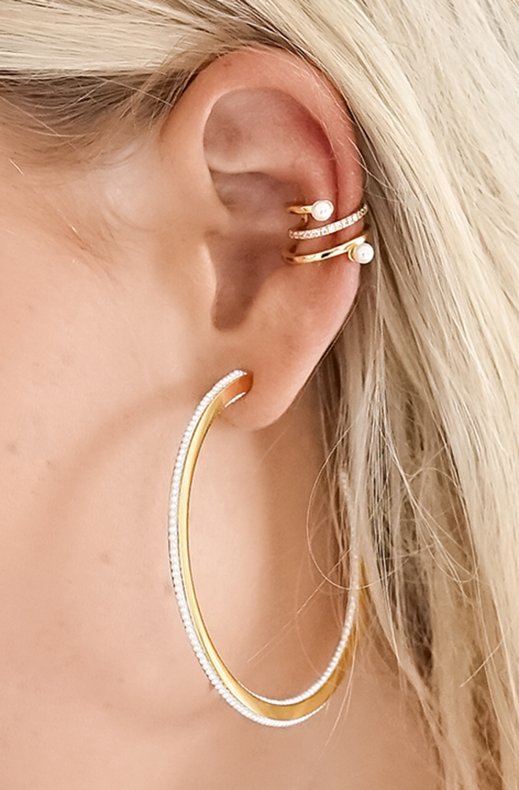 Pearl All Around Loop Earrings - Gold