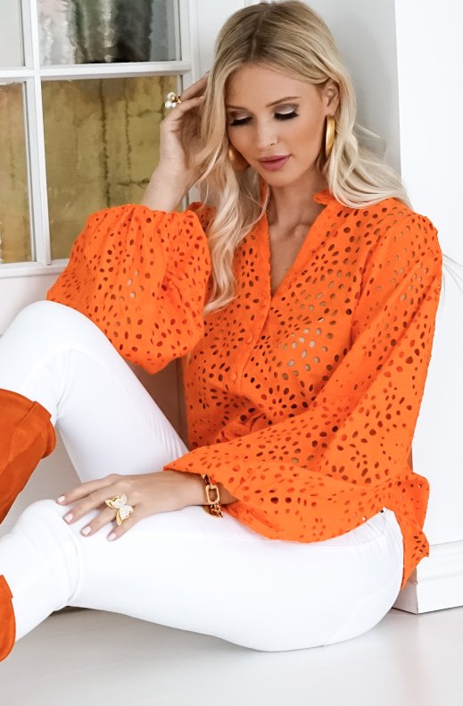Refined Blouse Broderie Anglaise - Orange