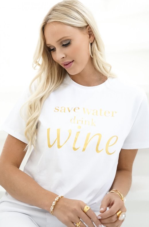 Save Water - Drink Wine Tshirt - White Gold